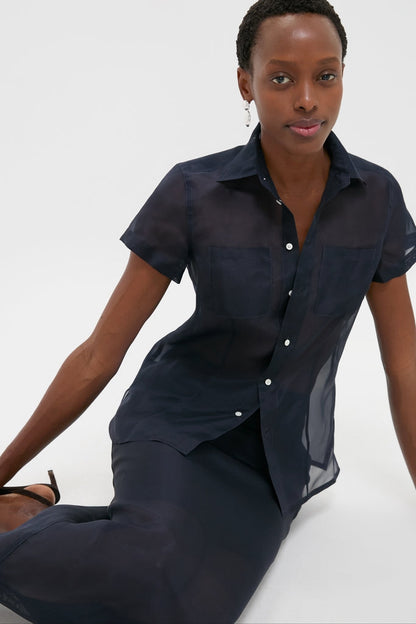 Atlantic Silk Organza Woven Short Sleeve Button Down