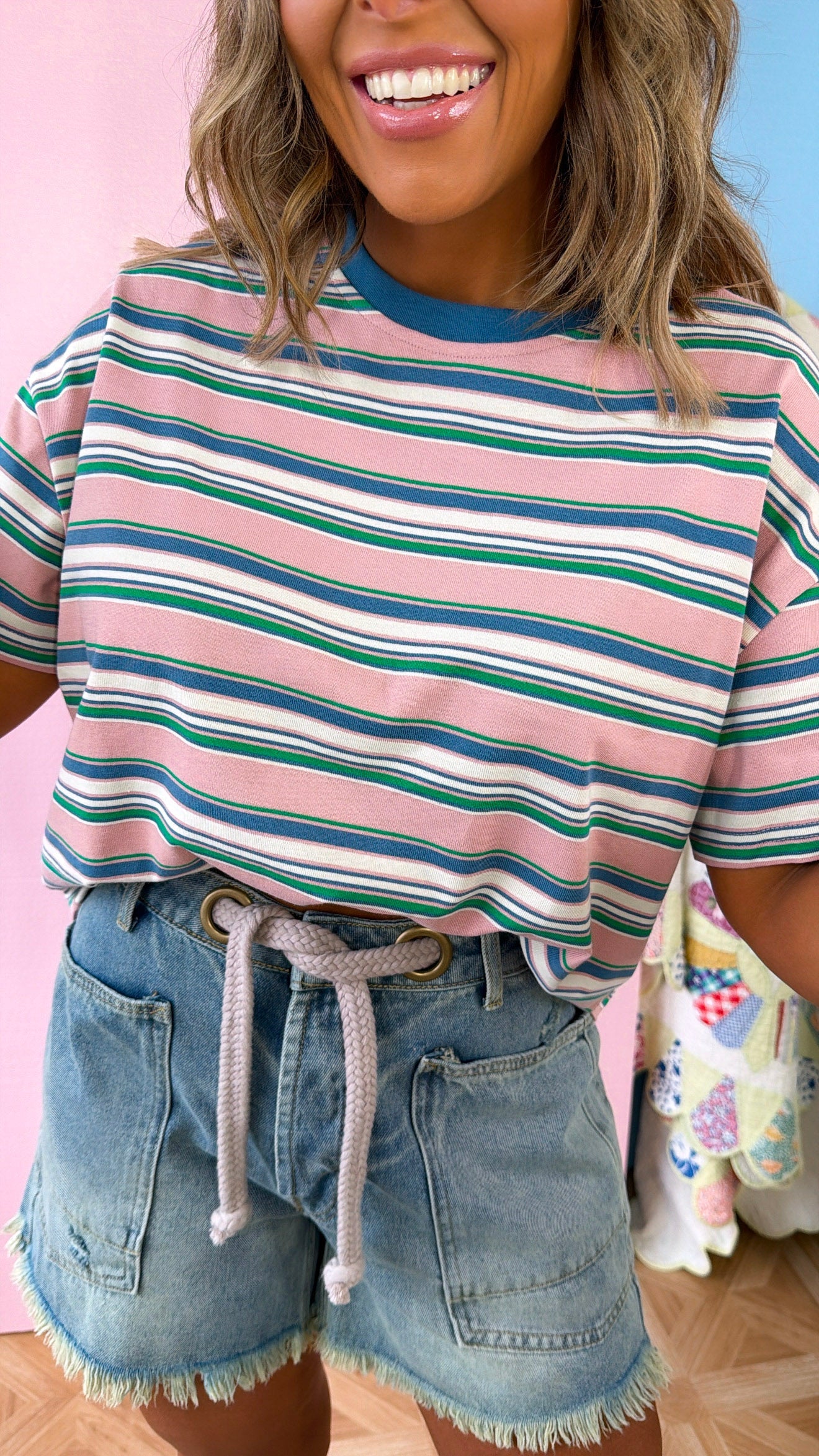 Bexley Stripe T-Shirt, Blush Combo