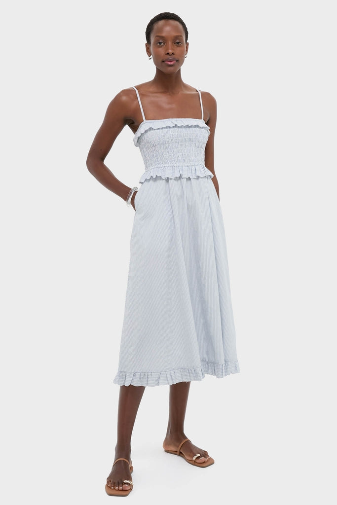 Blue and White Stripe Karine Midi Dress
