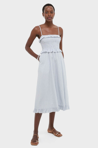 Blue and White Stripe Karine Midi Dress