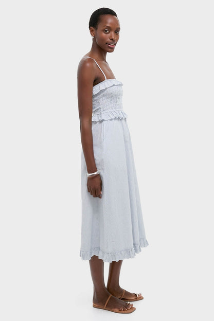 Blue and White Stripe Karine Midi Dress