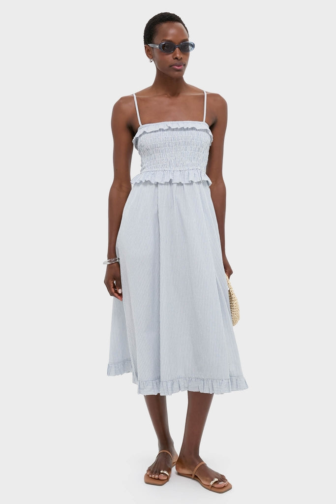 Blue and White Stripe Karine Midi Dress