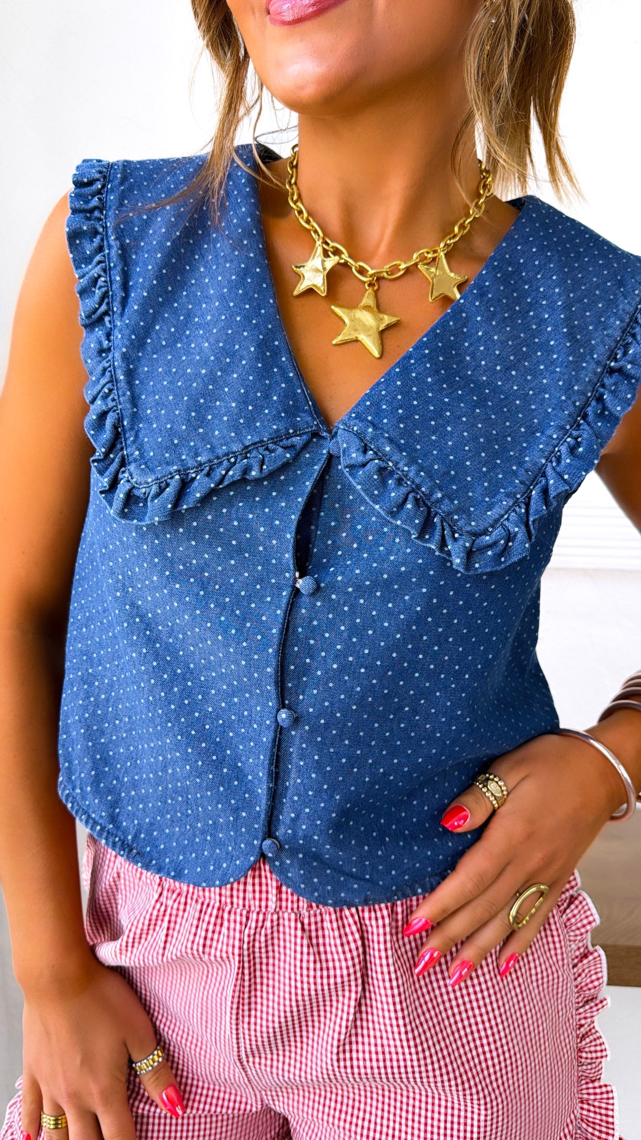 Dotted Dreamer Denim Top, Medium Denim