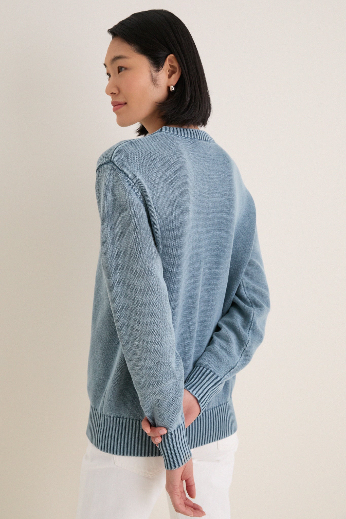 Blue Indigo Stone Washed Cotton Anne Crewneck Sweater
