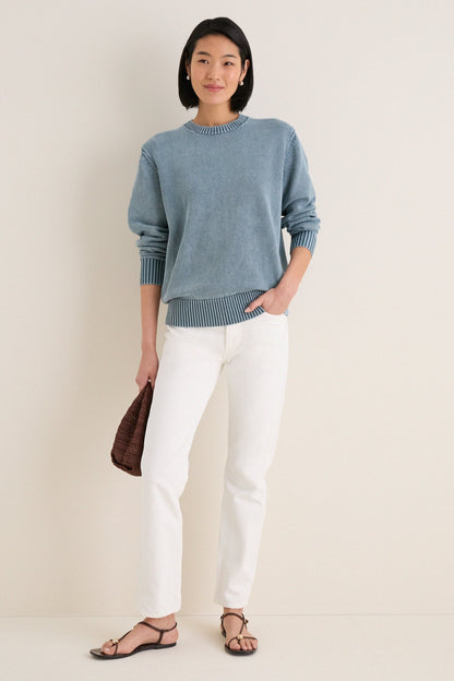 Blue Indigo Stone Washed Cotton Anne Crewneck Sweater