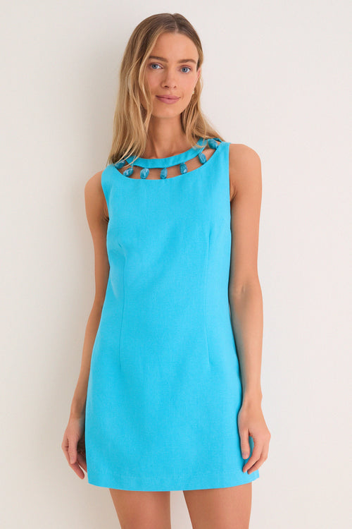 Aqua Beaded Dottie Mini Dress