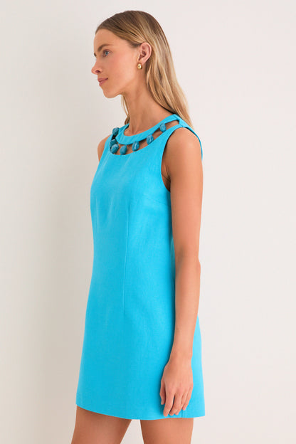 Aqua Beaded Dottie Mini Dress