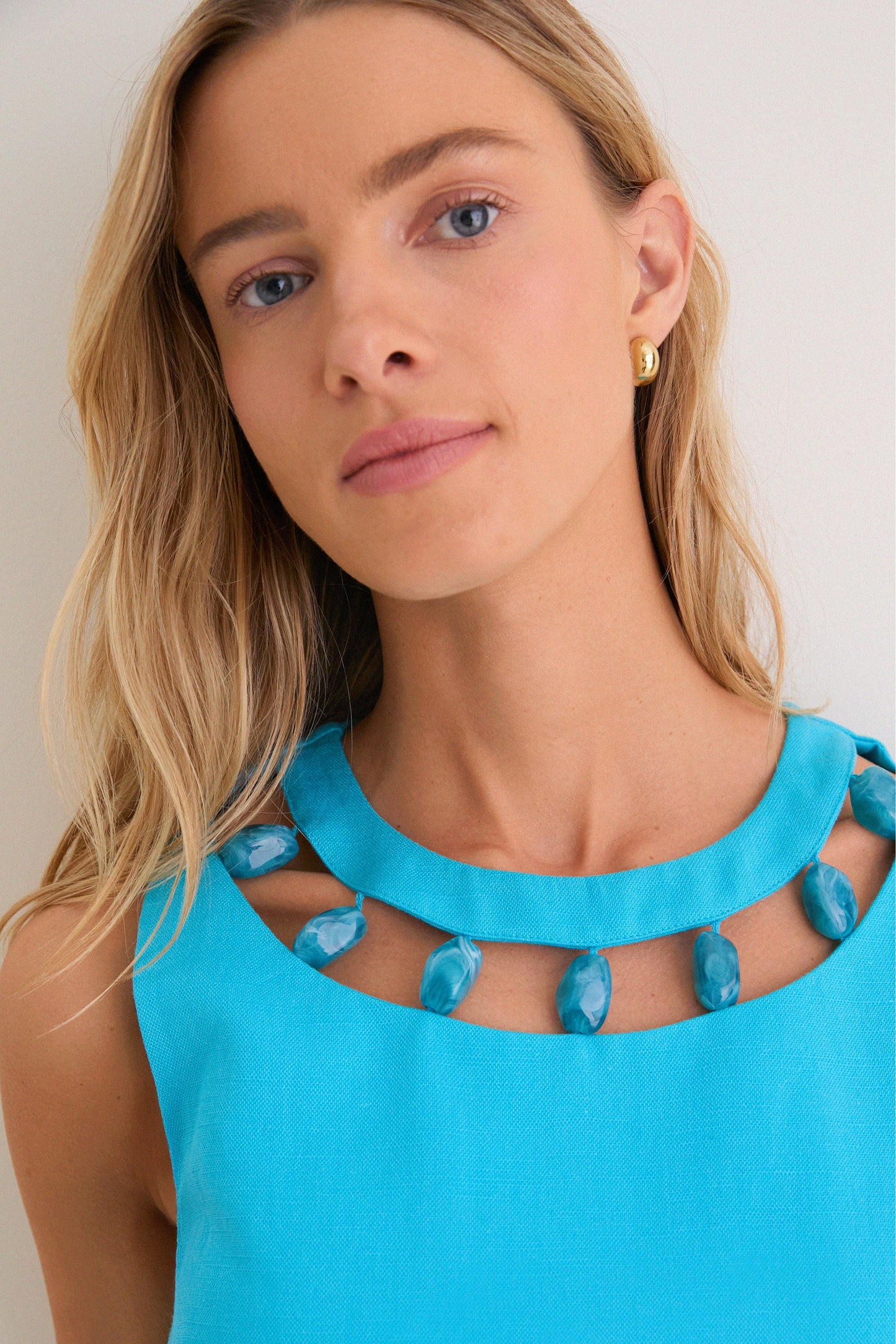 Aqua Beaded Dottie Mini Dress