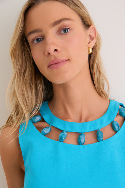 Aqua Beaded Dottie Mini Dress
