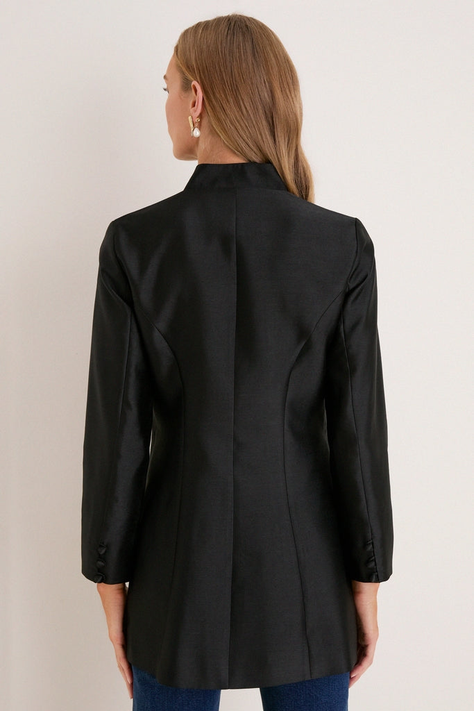 Black Dupioni Mandarin Collar Tamara Tunic
