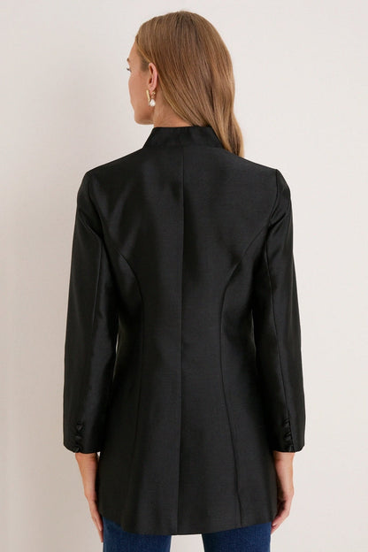 Black Dupioni Mandarin Collar Tamara Tunic
