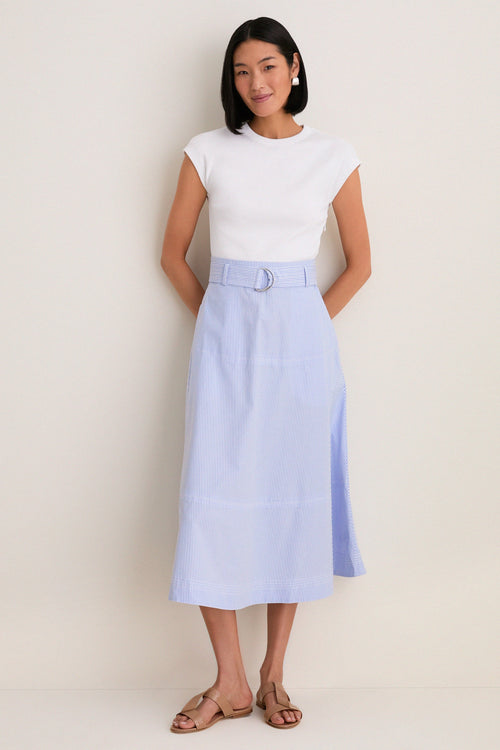 Blue and White Stripe Belmar Mixed Media Dress