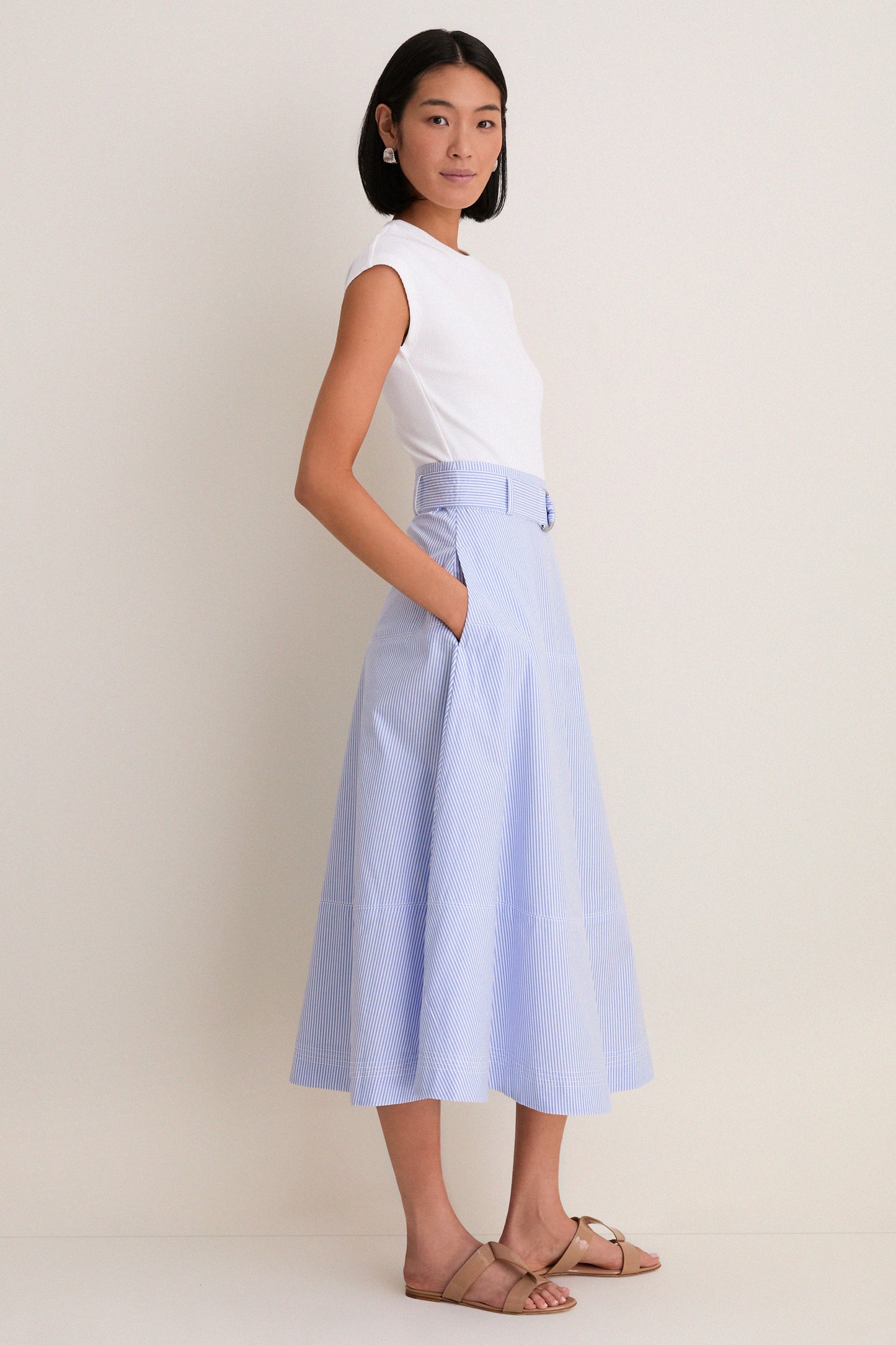 Blue and White Stripe Belmar Mixed Media Dress