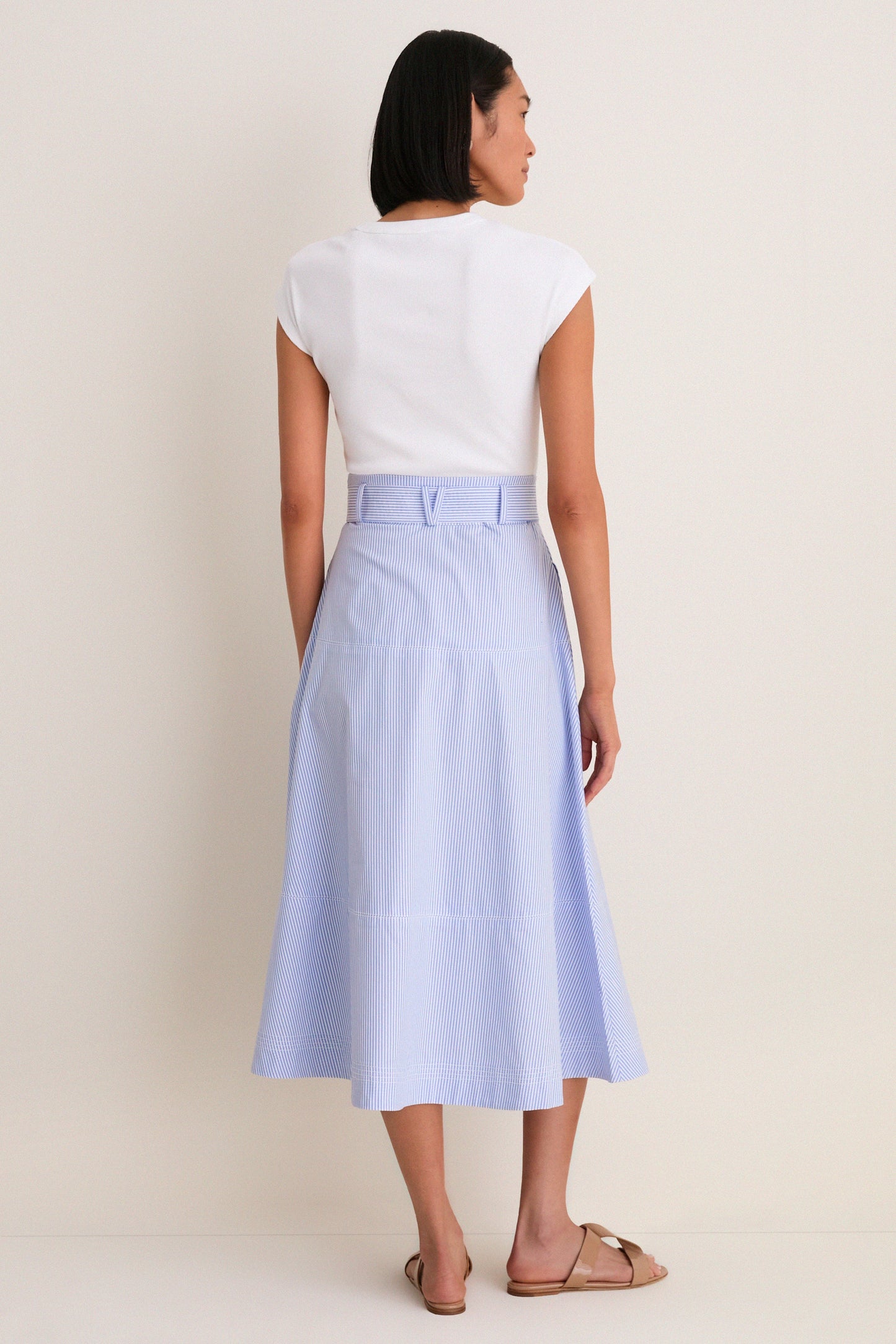 Blue and White Stripe Belmar Mixed Media Dress