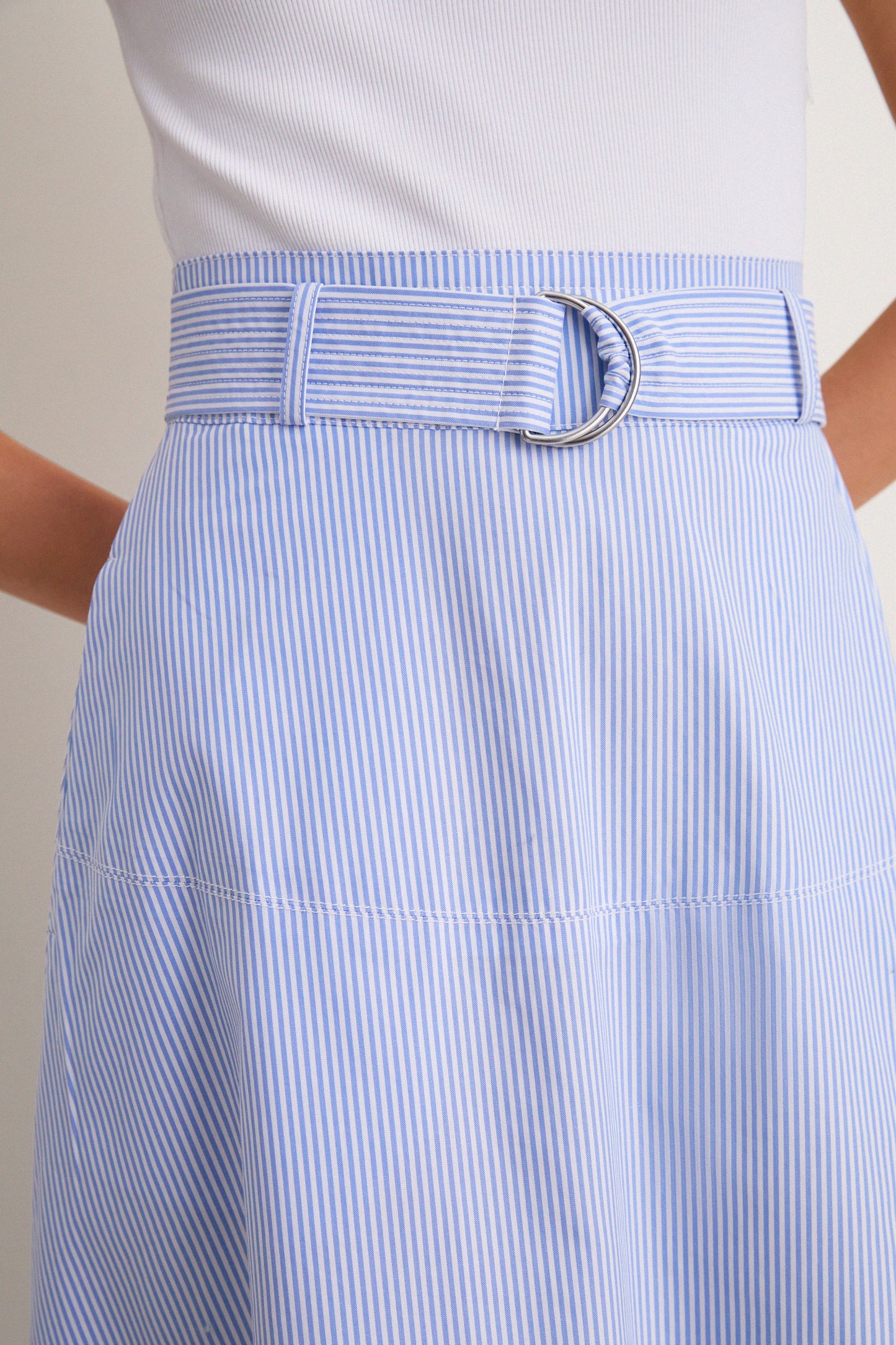 Blue and White Stripe Belmar Mixed Media Dress