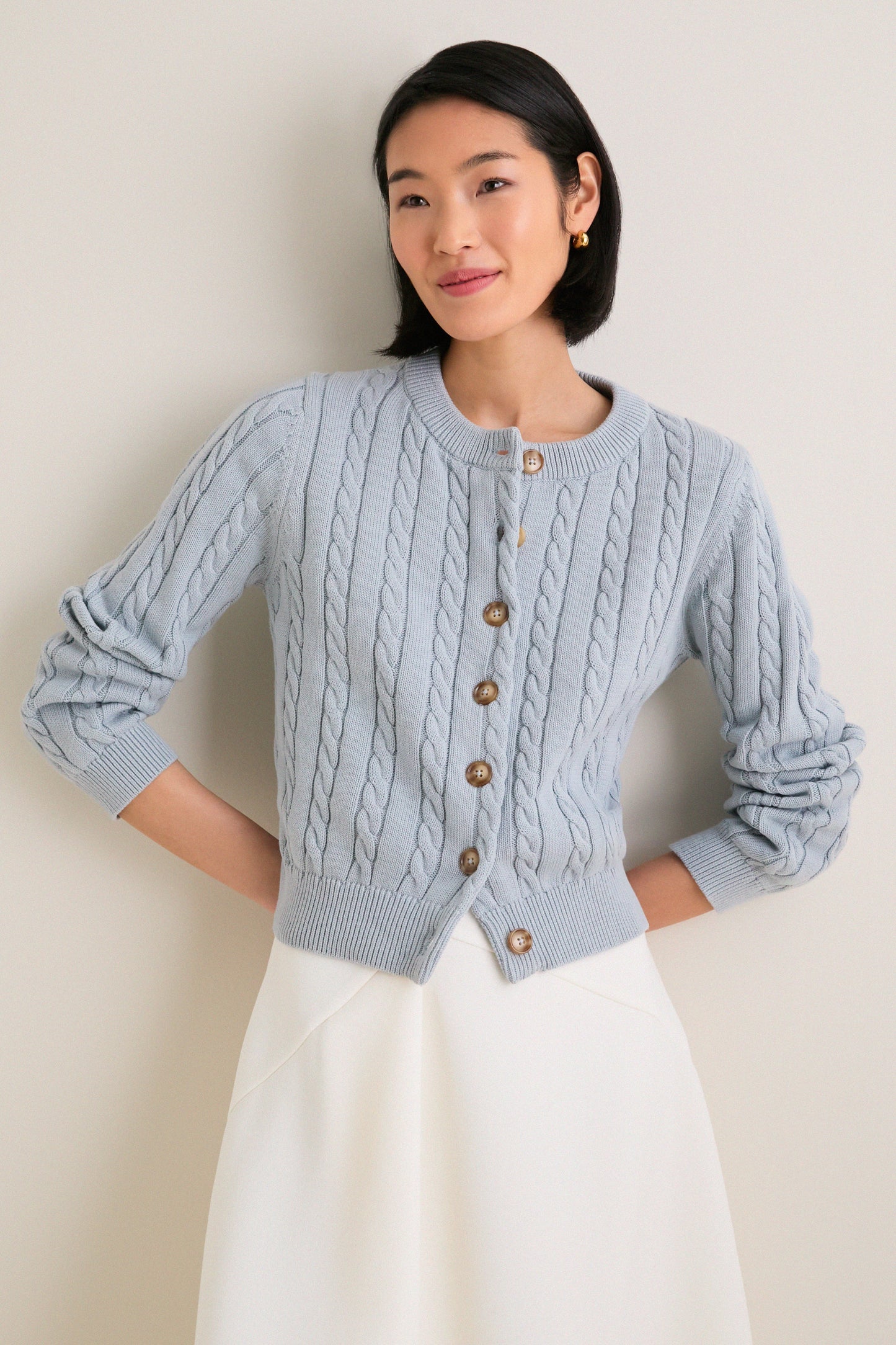 Blue Cotton Cable Draper Cardigan