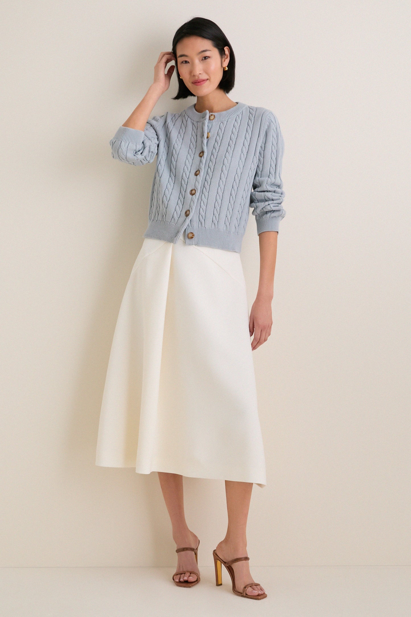 Blue Cotton Cable Draper Cardigan