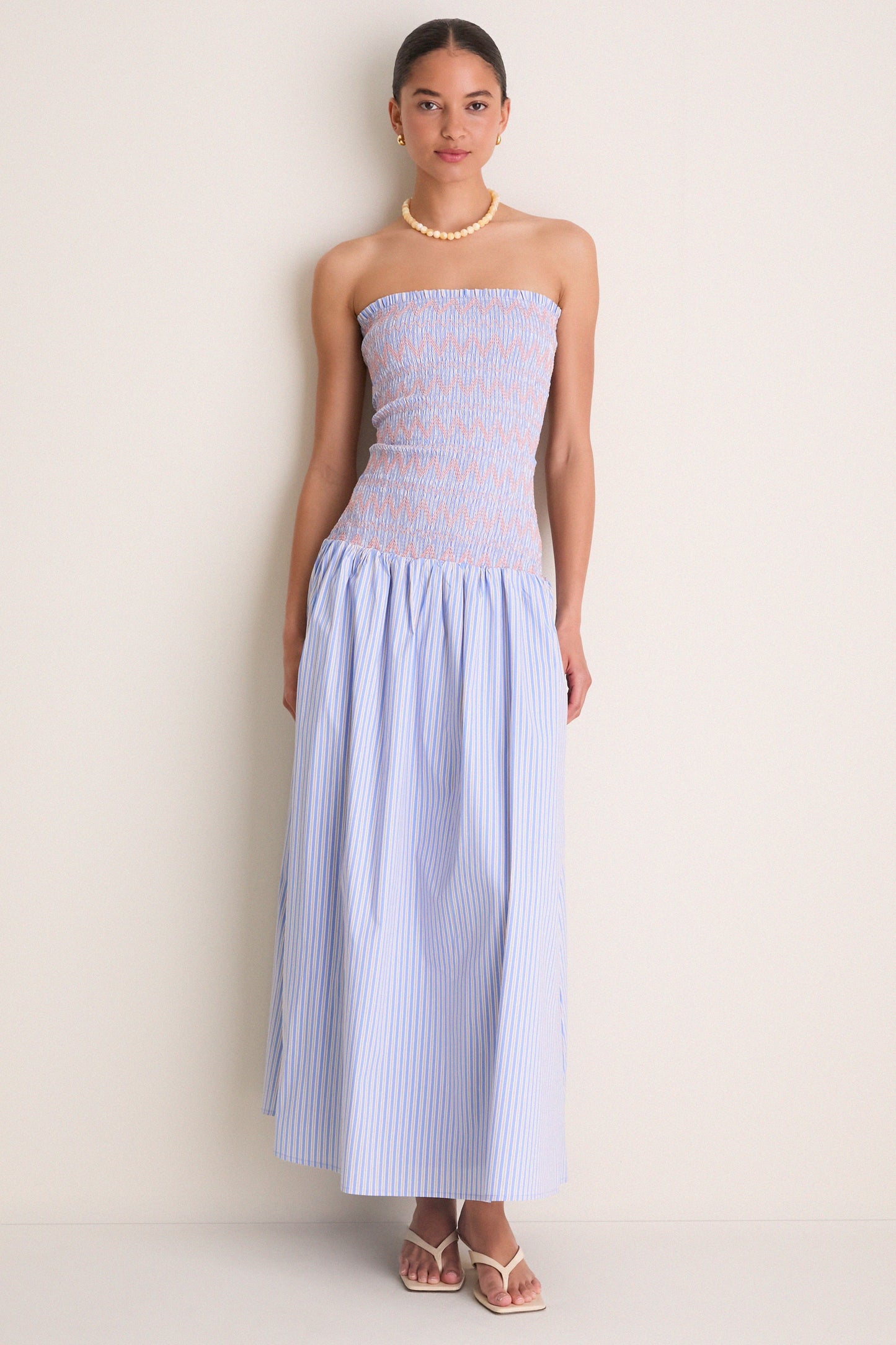 Blue Multi Eleni Smocked Midi Dress