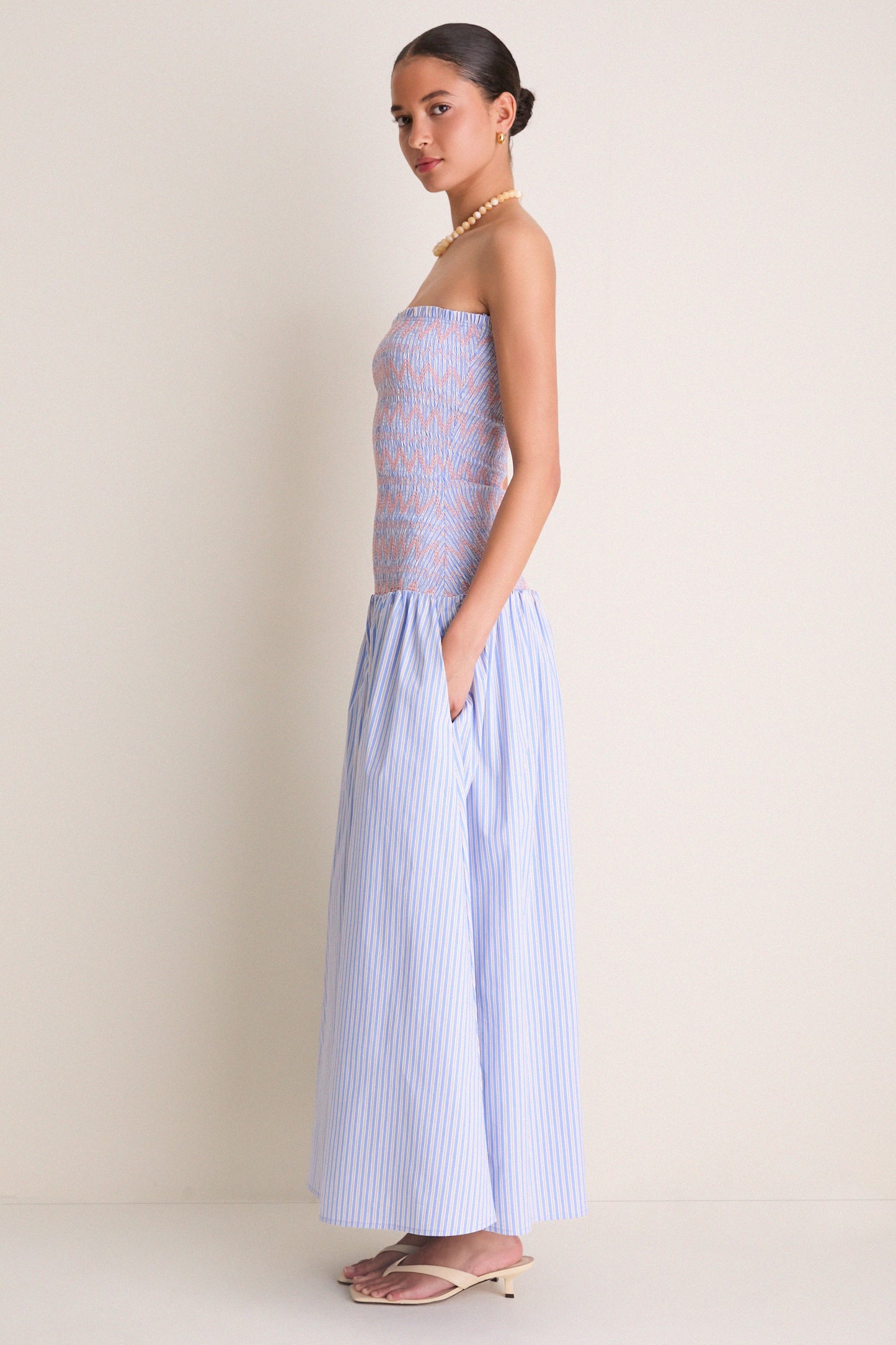 Blue Multi Eleni Smocked Midi Dress