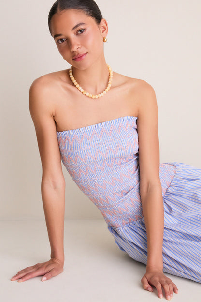 Blue Multi Eleni Smocked Midi Dress