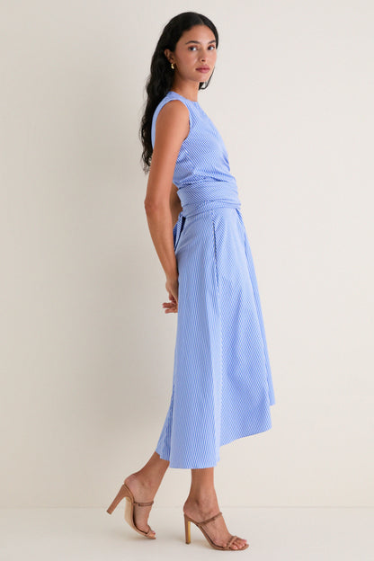 Azure Stripe Penny Midi Dress