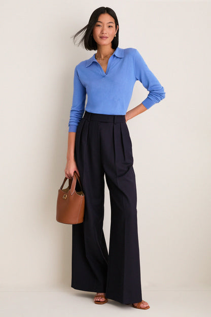 Allure Blue Cashmere Silk Theo Polo