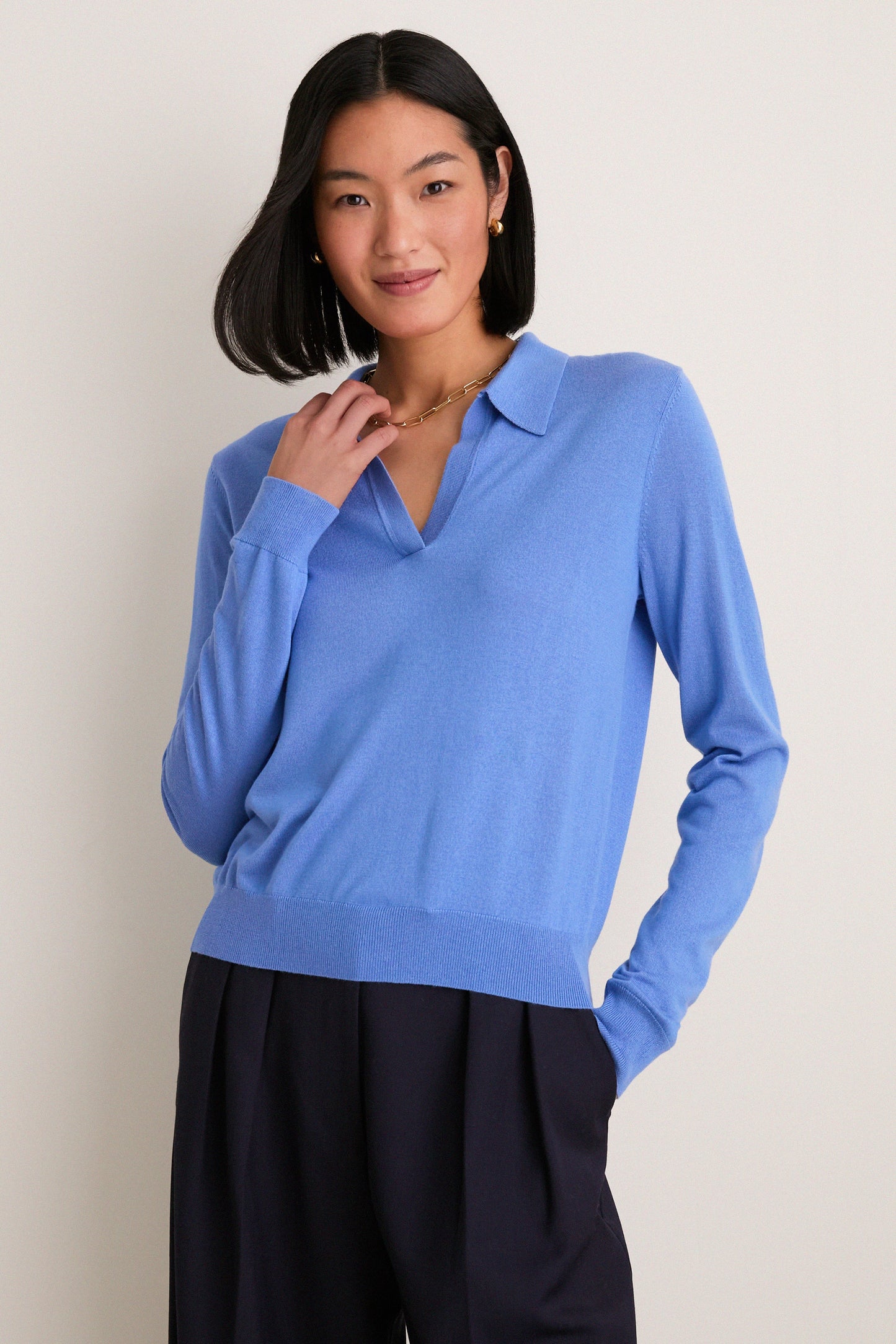 Allure Blue Cashmere Silk Theo Polo