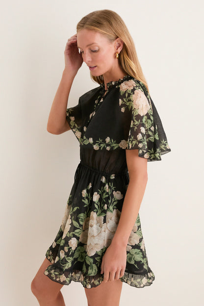 Black Christina Print Mini Dress