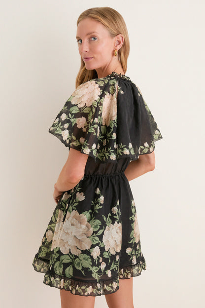 Black Christina Print Mini Dress
