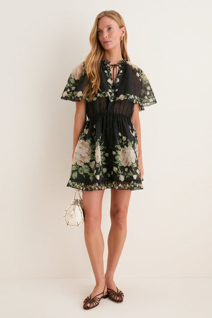 Black Christina Print Mini Dress