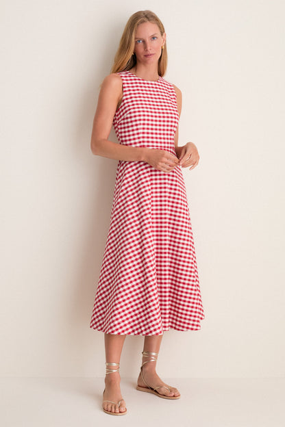 Apple Red Gingham Stella Midi Dress