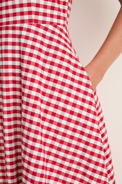 Apple Red Gingham Stella Midi Dress