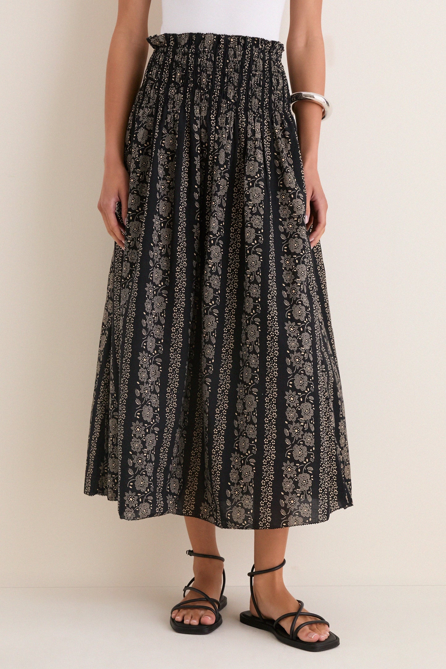 Black and Cream Token Floral Canary Skirt