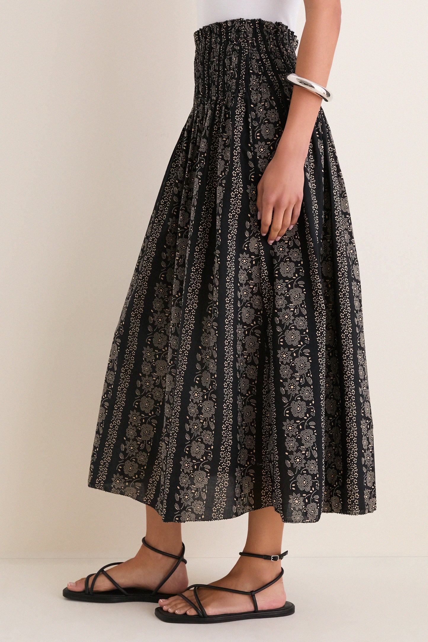 Black and Cream Token Floral Canary Skirt