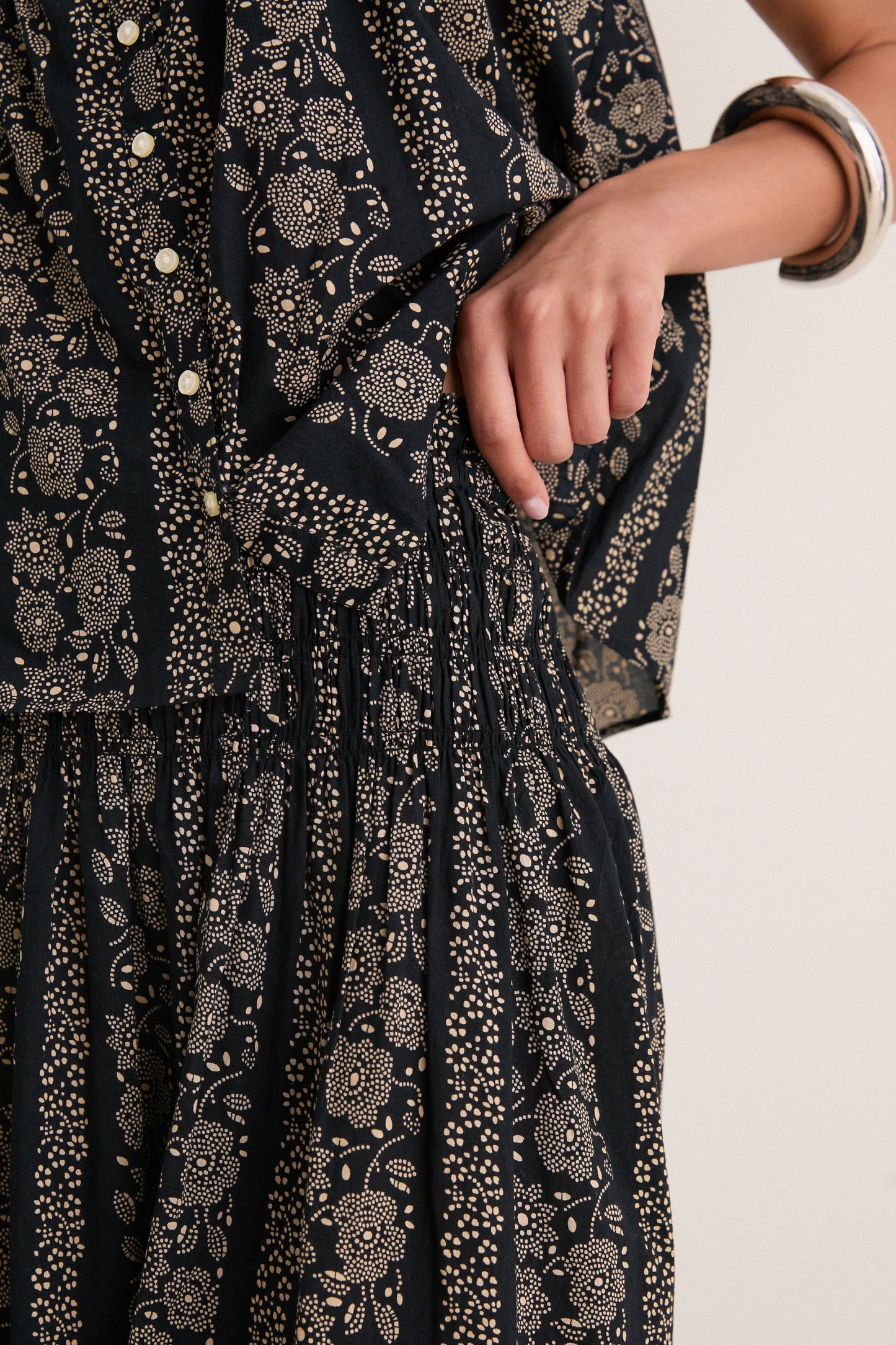 Black and Cream Token Floral Canary Skirt