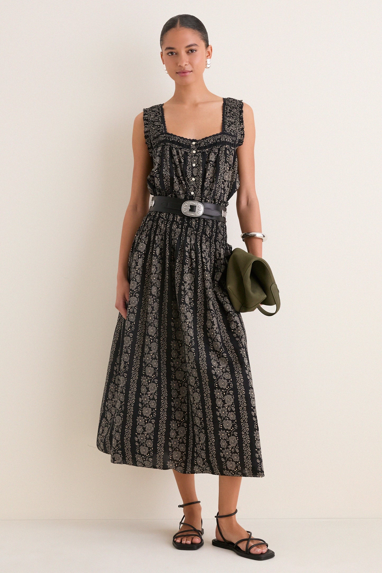 Black and Cream Token Floral Canary Skirt