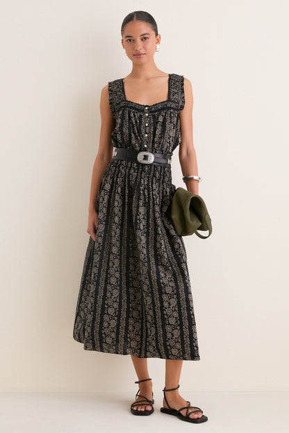 Black and Cream Token Floral Canary Skirt