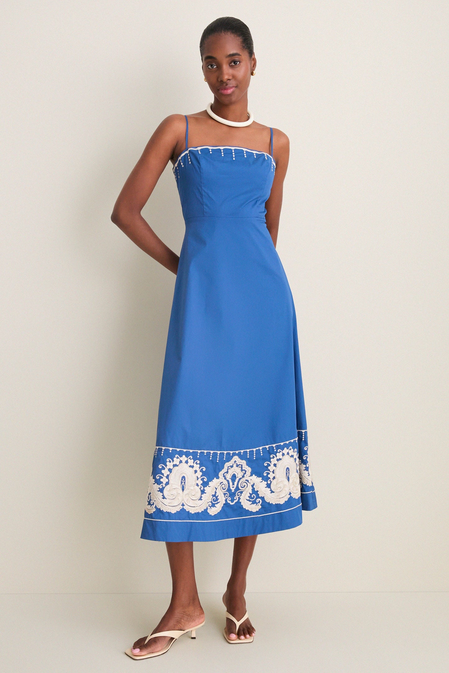 Azure Embroidered Cotton Rhea Maxi Dress