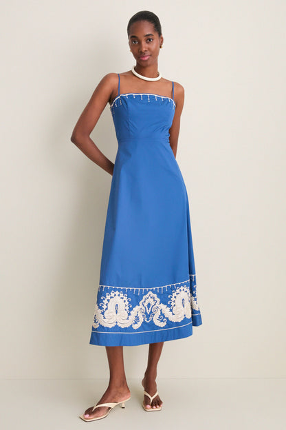 Azure Embroidered Cotton Rhea Maxi Dress