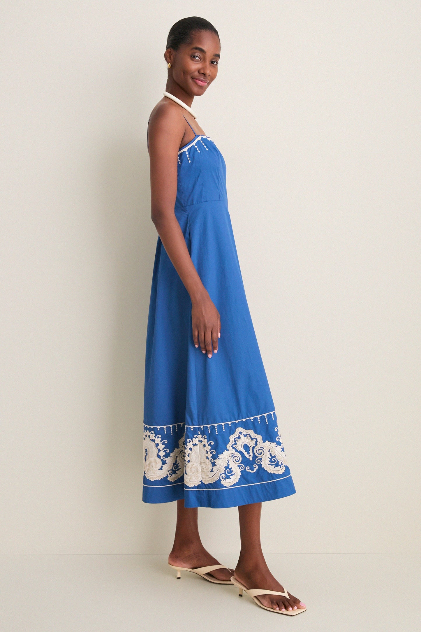 Azure Embroidered Cotton Rhea Maxi Dress