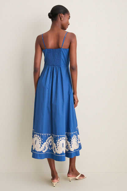 Azure Embroidered Cotton Rhea Maxi Dress
