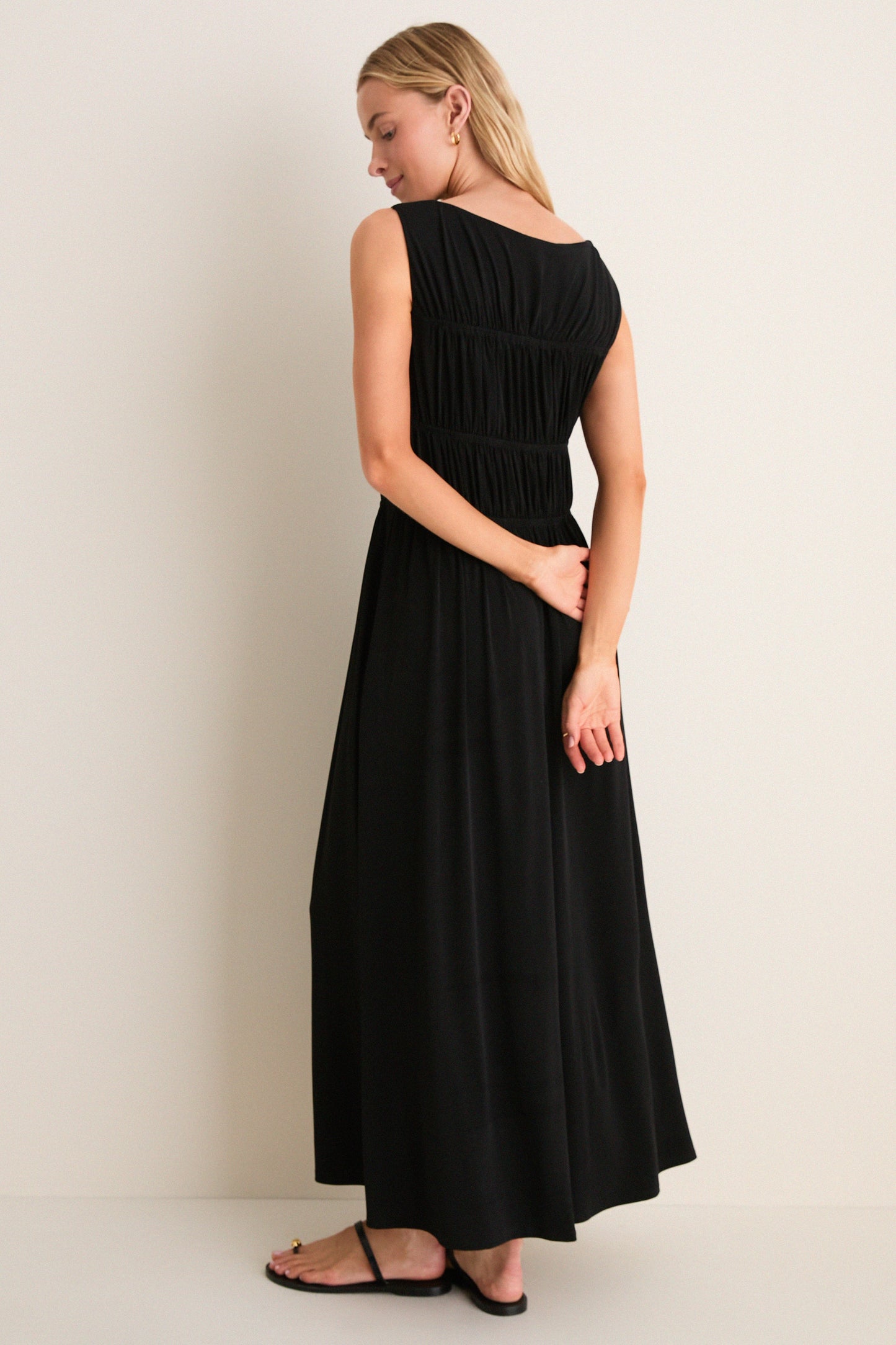 Black Crepe Jersey Smocked Aurelia Dress