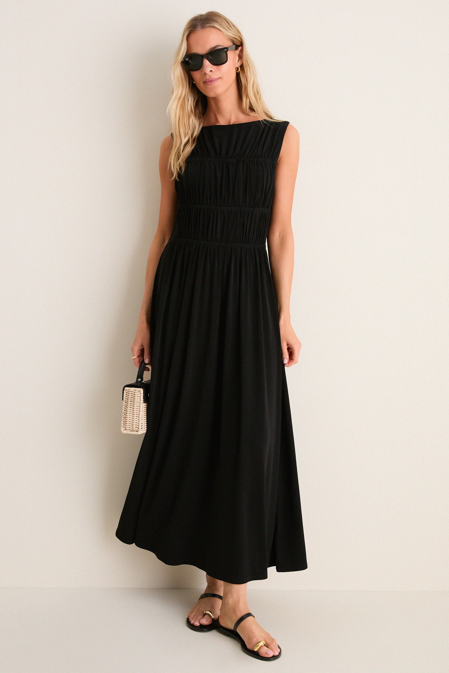 Black Crepe Jersey Smocked Aurelia Dress