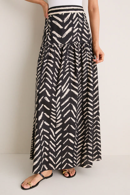 Black and Ecru Cotton Rituales Maxi Skirt