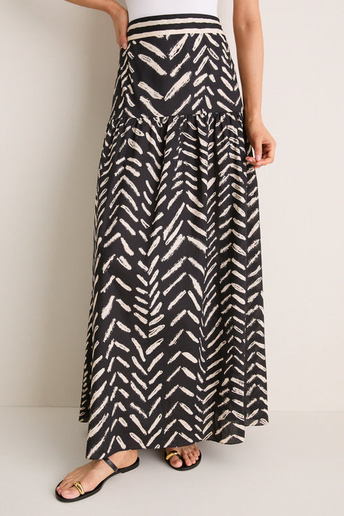 Black and Ecru Cotton Rituales Maxi Skirt