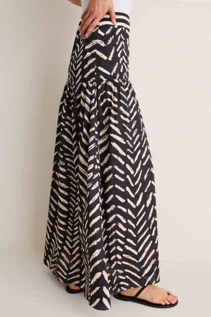 Black and Ecru Cotton Rituales Maxi Skirt