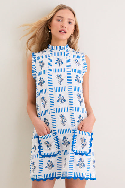 Blue and Creme Wynnafred Mini Dress