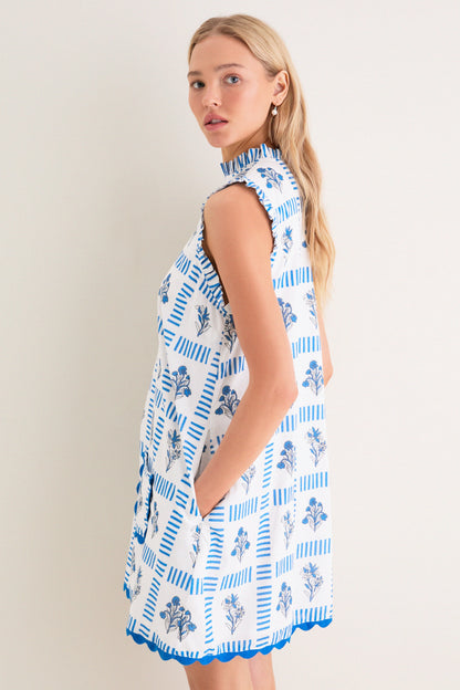 Blue and Creme Wynnafred Mini Dress