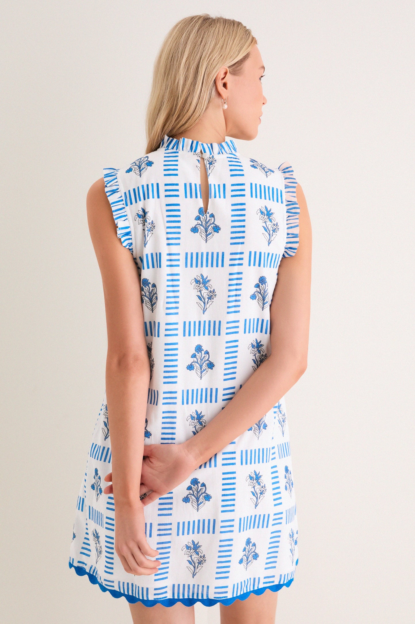 Blue and Creme Wynnafred Mini Dress