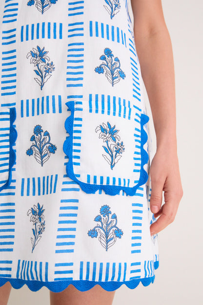 Blue and Creme Wynnafred Mini Dress